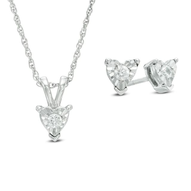 1/4 CT. T.w. Diamond Solitaire Heart Pendant and Earrings Set in 10K White Gold