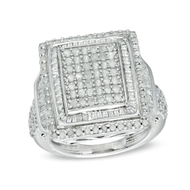 1-1/2 CT. T.w. Multi-Diamond Double Square Frame Ring in Sterling Silver