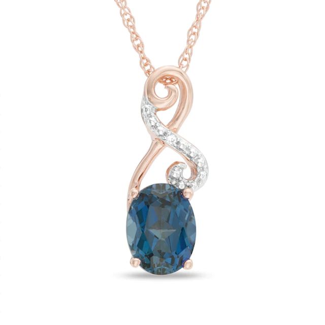 Oval London Blue Topaz and Lab-Created White Sapphire Infinity Loop Pendant in 10K Rose Gold