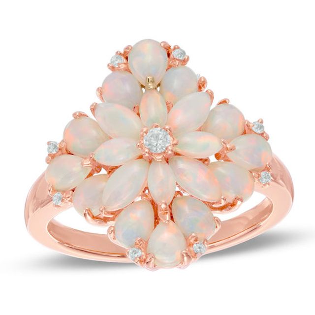 Lab-Created Opal and White Sapphire Flower Ring in Sterling Silver and 14K Rose Gold Plate