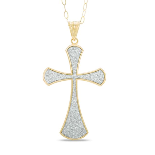 Ornate Glitter Cross Pendant in 10K Gold
