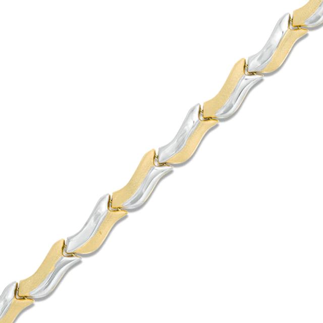 Satin Link Stampato Bracelet in 10K Two-Tone Gold - 7.5"