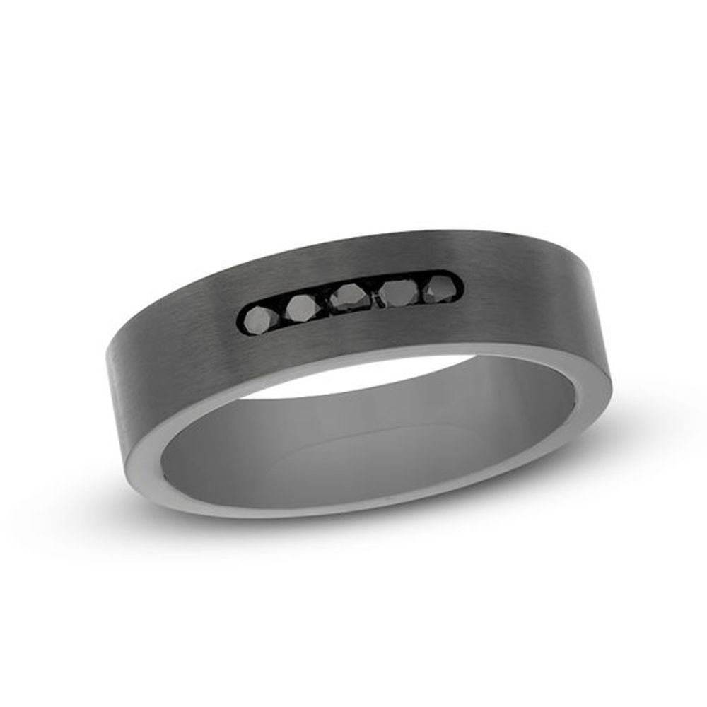 Men's 1/4 CT. T.w. Black Diamond Five Stone Wedding Band in Black IP Stainless Steel