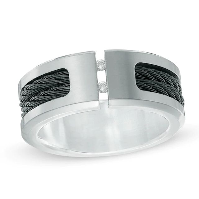 Men's Diamond Accent Cable Inlay Wedding Band in Two-Tone Titanium