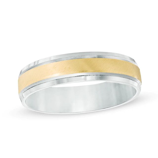 Men's 5.0mm Bevel Edge Wedding Band in 10K Two-Tone Gold