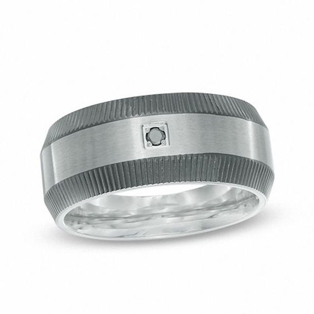 Men's 10.0mm Black Diamond Accent Grooved Band Two-Tone Stainless Steel