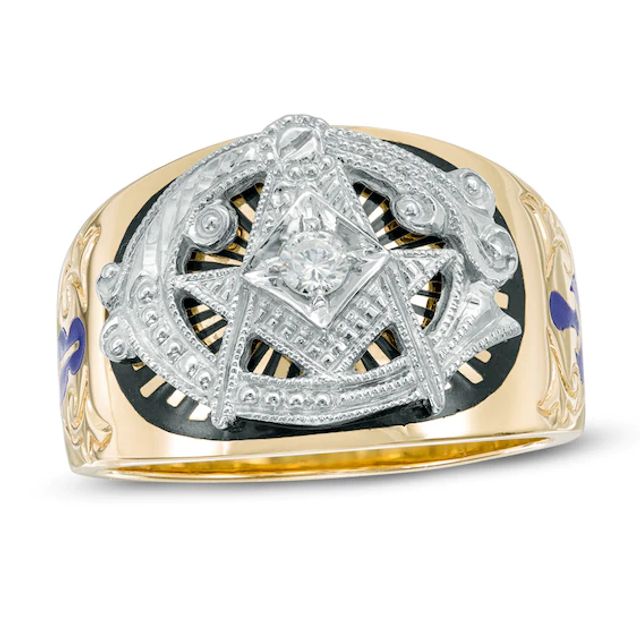 1/8 CT. Diamond and Enamel Masonic Ring in 10K Two-Tone Gold