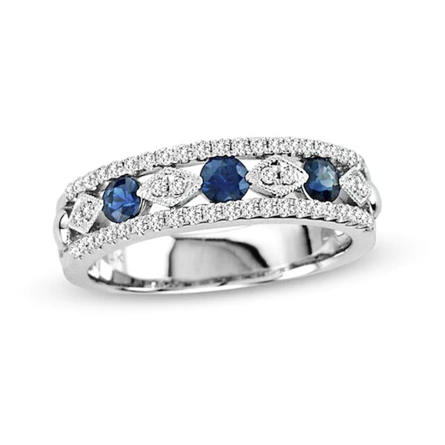 Blue Sapphire and 1/3 CT. T.w. Diamond Band in 14K White Gold