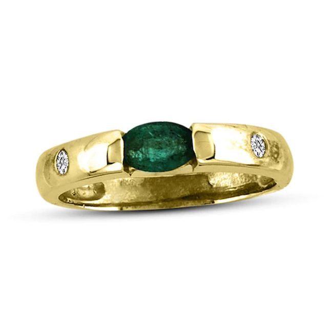 Oval Emerald and Diamond Accent Ring in 14K Gold