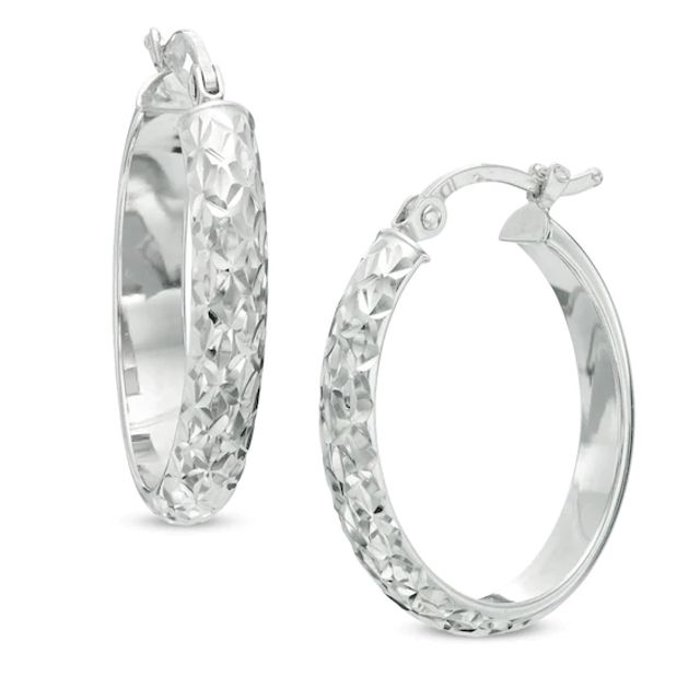 Diamond-Cut Hoop Earrings in 14K White Gold
