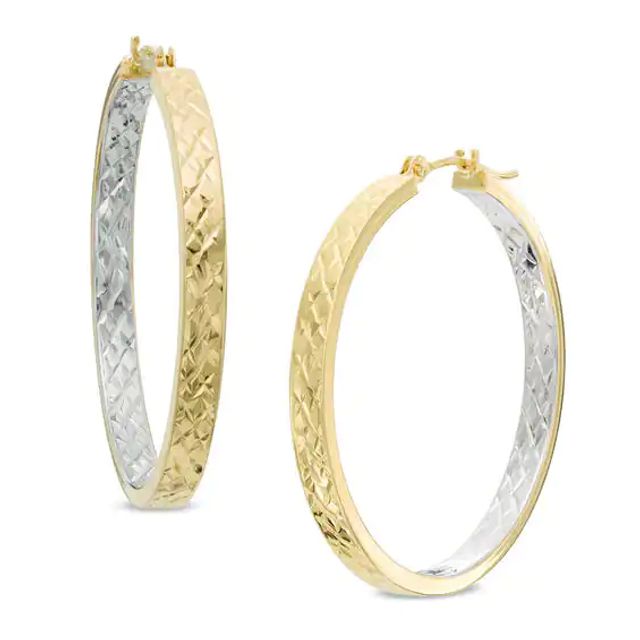 Diamond-Cut Inside-Out Hoop Earrings in 10K Two-Tone Gold