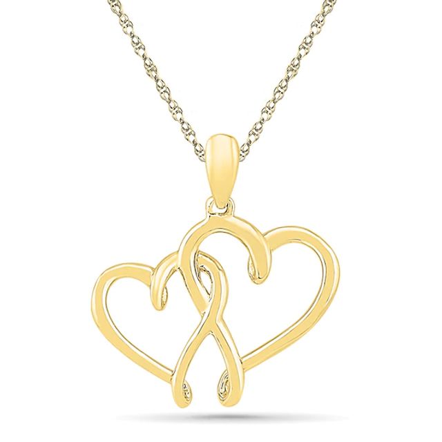 Double Heart Pendant in 10K Gold