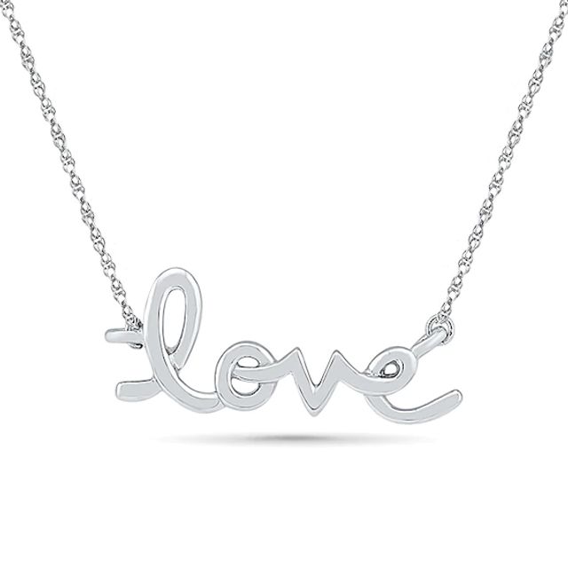 "Love" Script Necklace in 10K White Gold