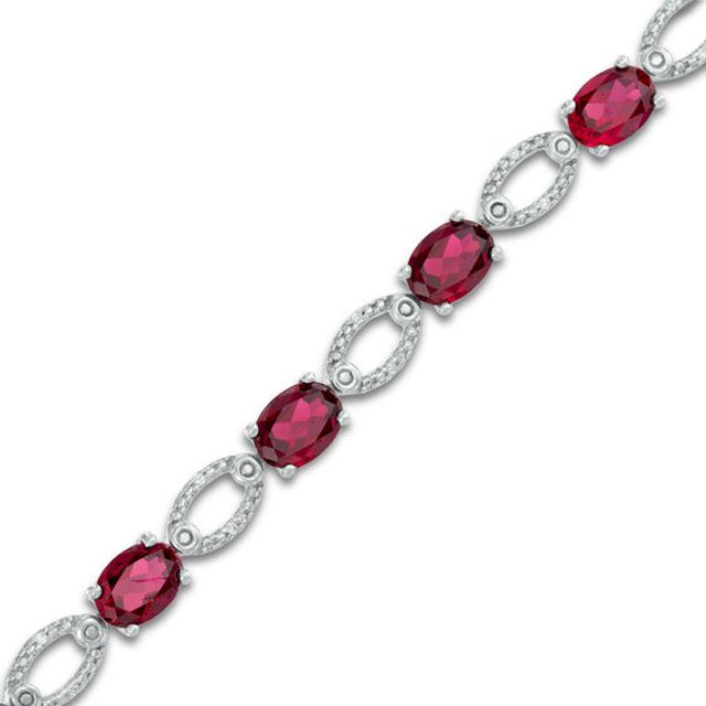 Oval Lab-Created Ruby and Diamond Accent Oval Outline Bracelet in Sterling Silver - 7.5"