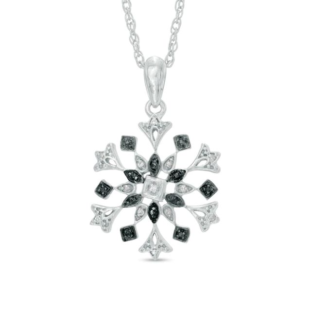 Enhanced Black and White Diamond Accent Snowflake Pendant in Sterling Silver