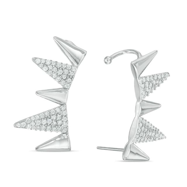 Lab-Created White Sapphire Spiked Crawler Earrings in Sterling Silver