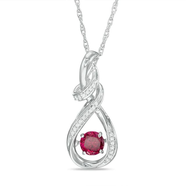 4.3mm Lab-Created Ruby and Diamond Accent Cascading Teardrop Pendant in Sterling Silver