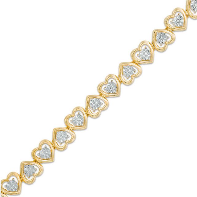 Diamond Accent Heart Link Bracelet in Sterling Silver with 14K Gold Plate - 7.25"