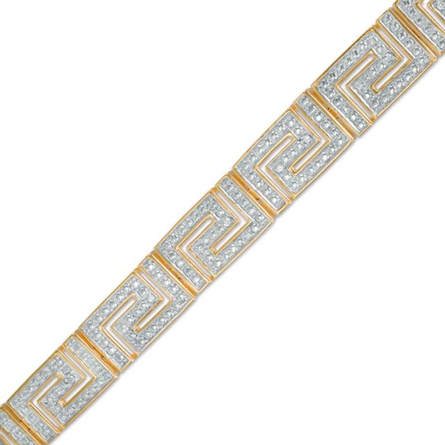 1/10 CT. T.w. Diamond Greek Key Bracelet in Sterling Silver and 18K Gold Plate - 7.25"