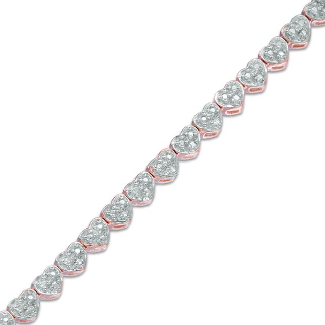 1/10 CT. T.w. Diamond Heart Bracelet in Sterling Silver and 18K Rose Gold Plate - 7.25"