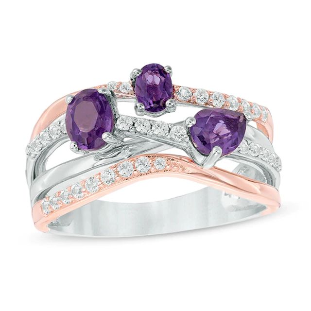 Amethyst and Lab-Created White Sapphire Multi-Row Orbit Ring in Sterling Silver