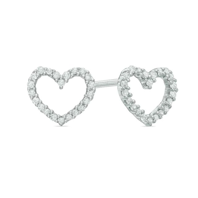 1/10 CT. T.w. Diamond Heart Stud Earrings in 10K White Gold