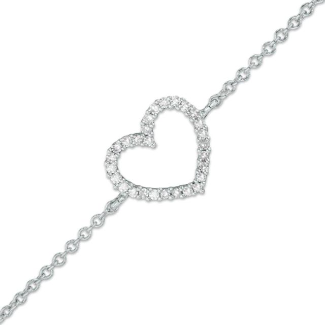 Diamond Accent Heart Bracelet in 10K White Gold