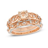 6.0mm Morganite and 1/4 CT. T.w. Diamond Vintage-Style Bridal Set in 10K Rose Gold