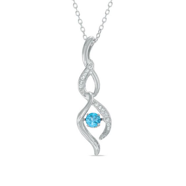 4.0mm Swiss Blue Topaz and Lab-Created White Sapphire Infinity Pendant in Sterling Silver