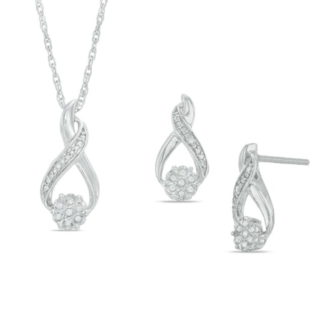 Diamond Accent Infinity Earrings and Pendant Set in Sterling Silver