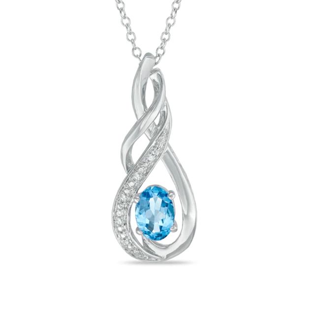 Oval Blue Topaz and Lab-Created White Sapphire Infinity Drop Pendant in Sterling Silver
