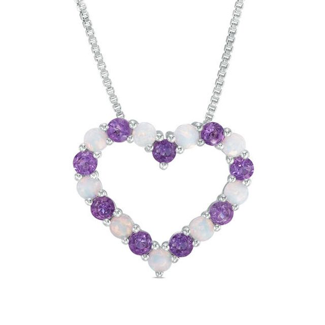 Amethyst and Lab-Created Opal Heart Pendant in Sterling Silver