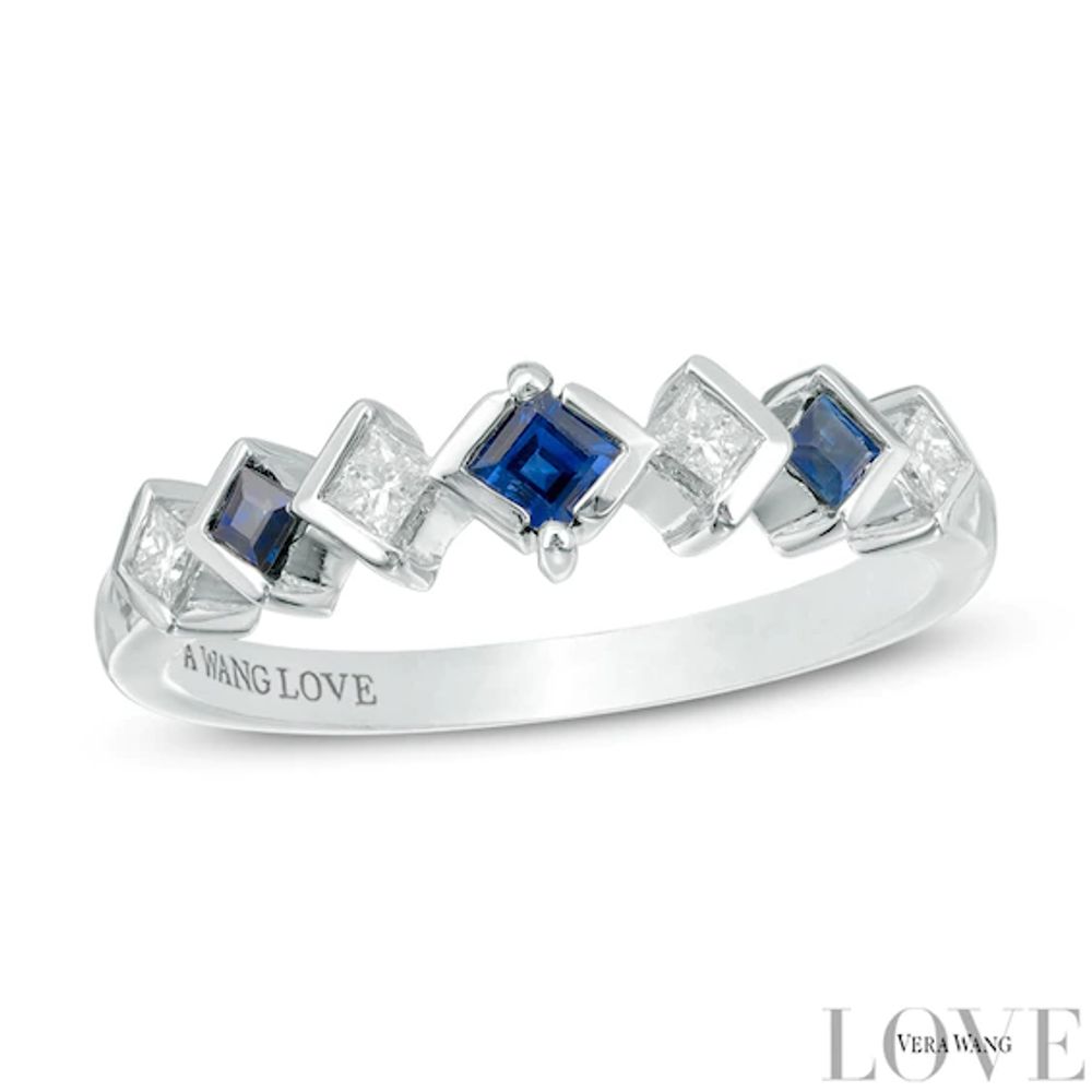 Vera Wang Love Collection 1/6 CT. T.w. Princess-Cut Diamond and Sapphire Band in 14K White Gold