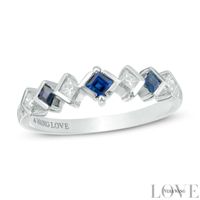 Vera Wang Love Collection 1/6 CT. T.w. Princess-Cut Diamond and Sapphire Band in 14K White Gold