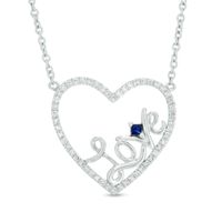 Vera Wang Love Collection 1/5 CT. T.w. Diamond and Blue Sapphire Heart "Love" Necklace in Sterling Silver