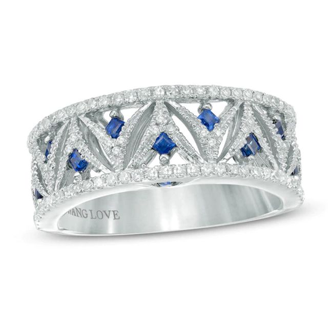 Vera Wang Love Collection 1/3 CT. T.w. Diamond and Blue Sapphire Band in 14K White Gold