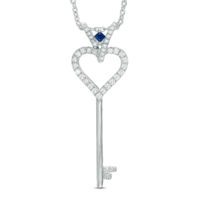 Vera Wang Love Collection 1/5 CT. T.w. Diamond and Blue Sapphire Heart Key Pendant in Sterling Silver