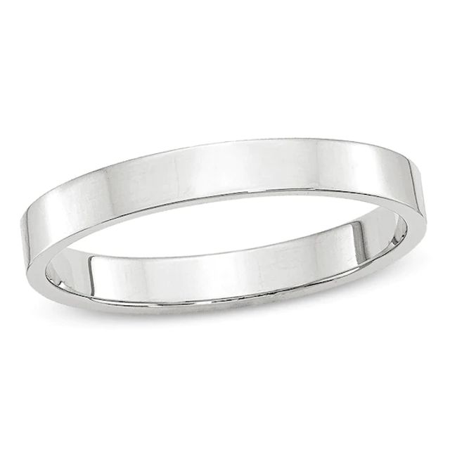 Men's 3.0mm Flat Square-Edged Wedding Band 14K White Gold