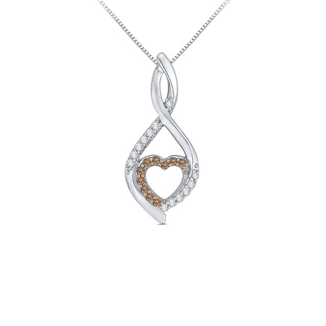 1/8 CT. T.w. Enhanced Champagne and White Diamond Heart Infinity Pendant in 10K White Gold