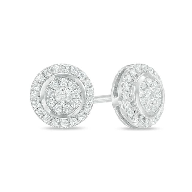 1/4 CT. T.w. Composite Diamond Round Frame Stud Earrings in 10K White Gold