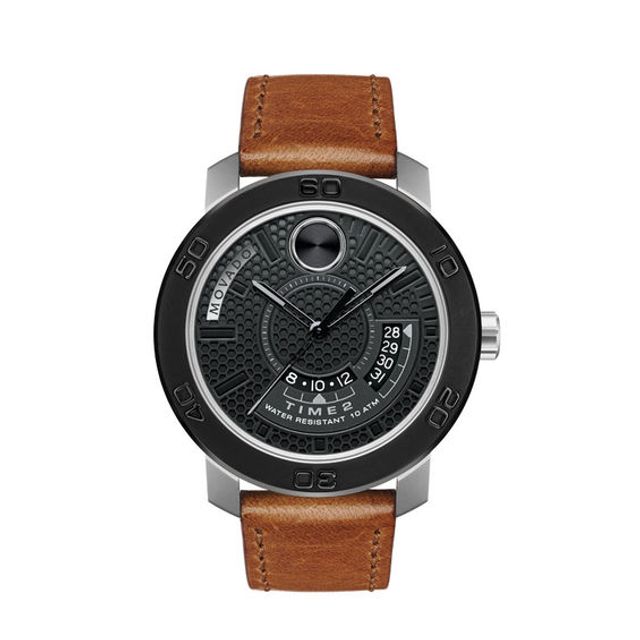Men's Movado BoldÂ® Dual-Time Strap Watch with Black Textured Dial (Model: 3600361)