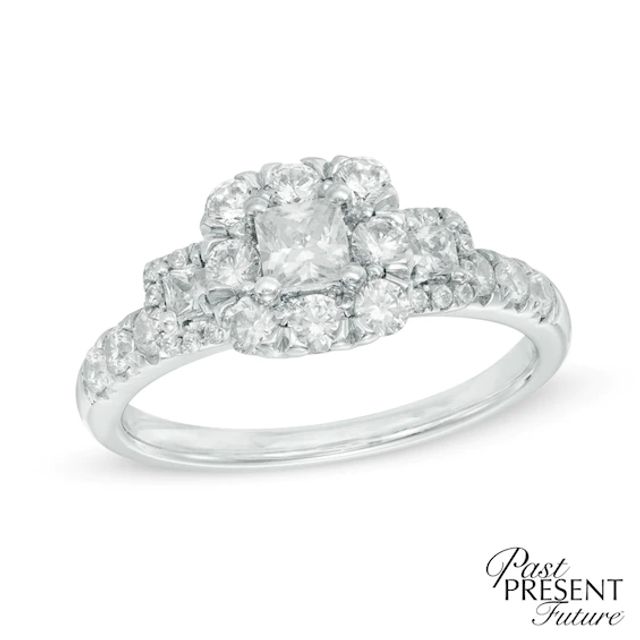 1 CT. T.w. Princess-Cut Diamond Frame Past Present FutureÂ® Engagement Ring in 14K White Gold