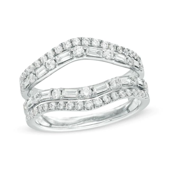 7/8 CT. T.w. Baguette and Round Diamond Chevron Solitaire Enhancer in 14K White Gold