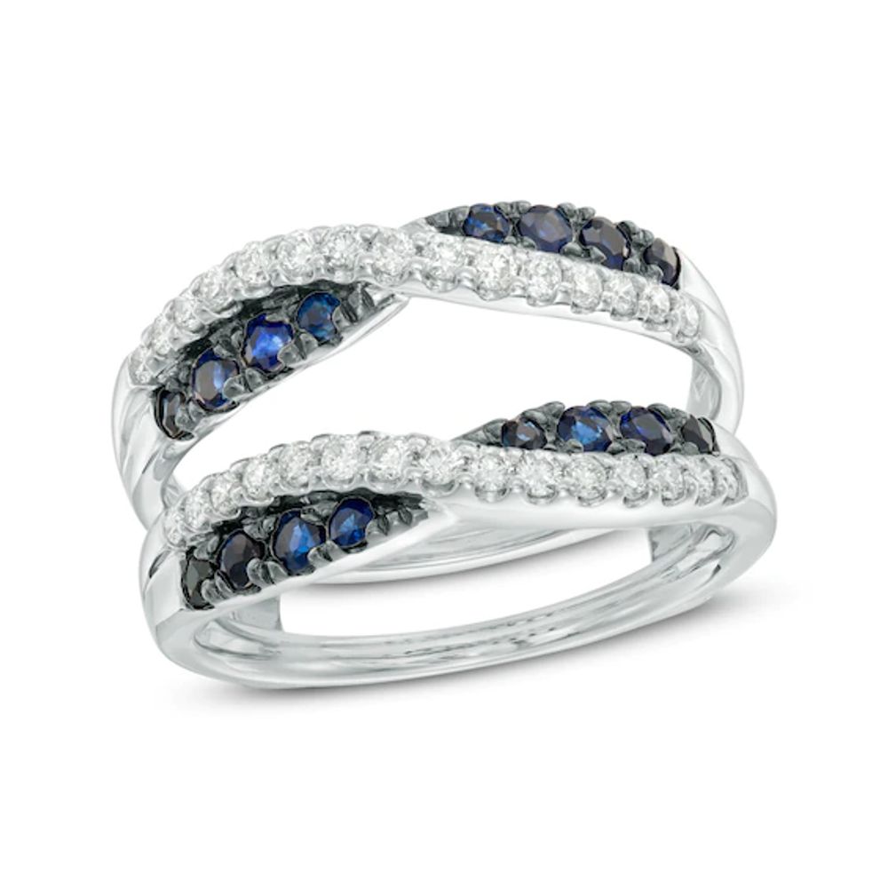 Blue Sapphire and 3/8 CT. T.w. Diamond Crossover Solitaire Enhancer in 14K White Gold