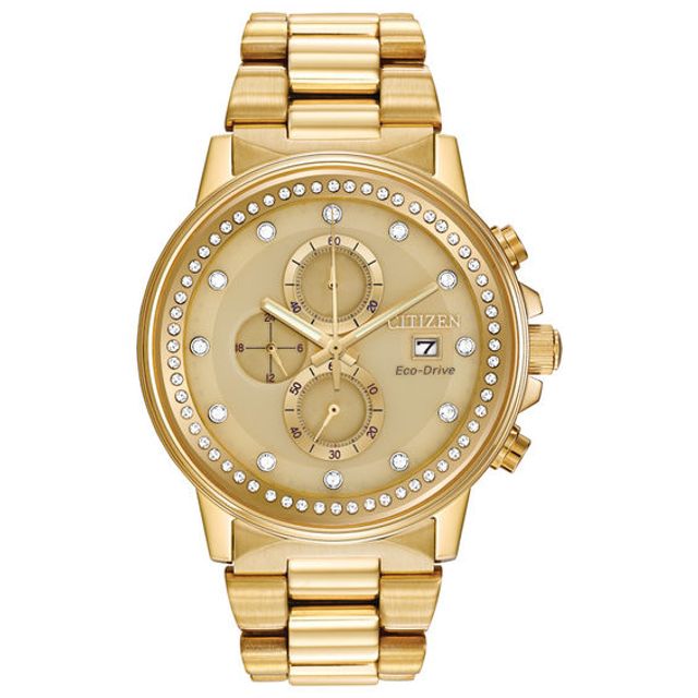 Ladies' Citizen Eco-DriveÂ® Nighthawk Crystal Accent Gold-Tone Chronograph Watch (Model: Fb3002-53P)