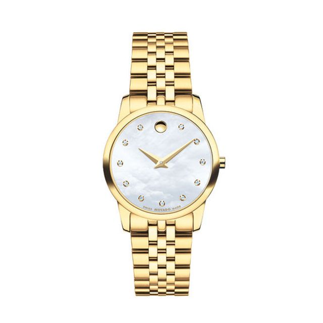 Ladies' Movado MuseumÂ® Classic Diamond Accent Gold-Tone PVD Watch with Mother-of-Pearl Dial (Model: 0606998)