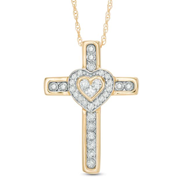 1/3 CT. T.w. Diamond Heart Cross Pendant in 10K Gold