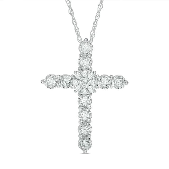 1/2 CT. T.w. Multi-Diamond Cross Pendant in 10K White Gold