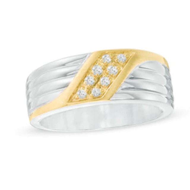 Men's 1/6 CT. T.w. Diamond Two Row Slant Band in 10K Two-Tone Gold