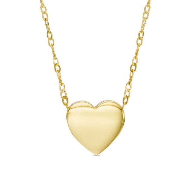 Puffed Heart Slider Pendant in 10K Gold - 17"